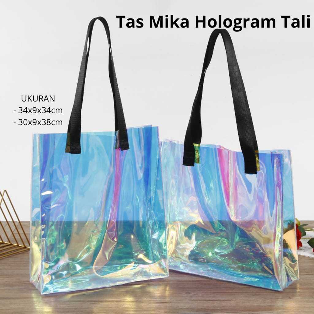 Tas Mika Hologram Tali Ukuran 30X9X38CM Tote bag Rainbow