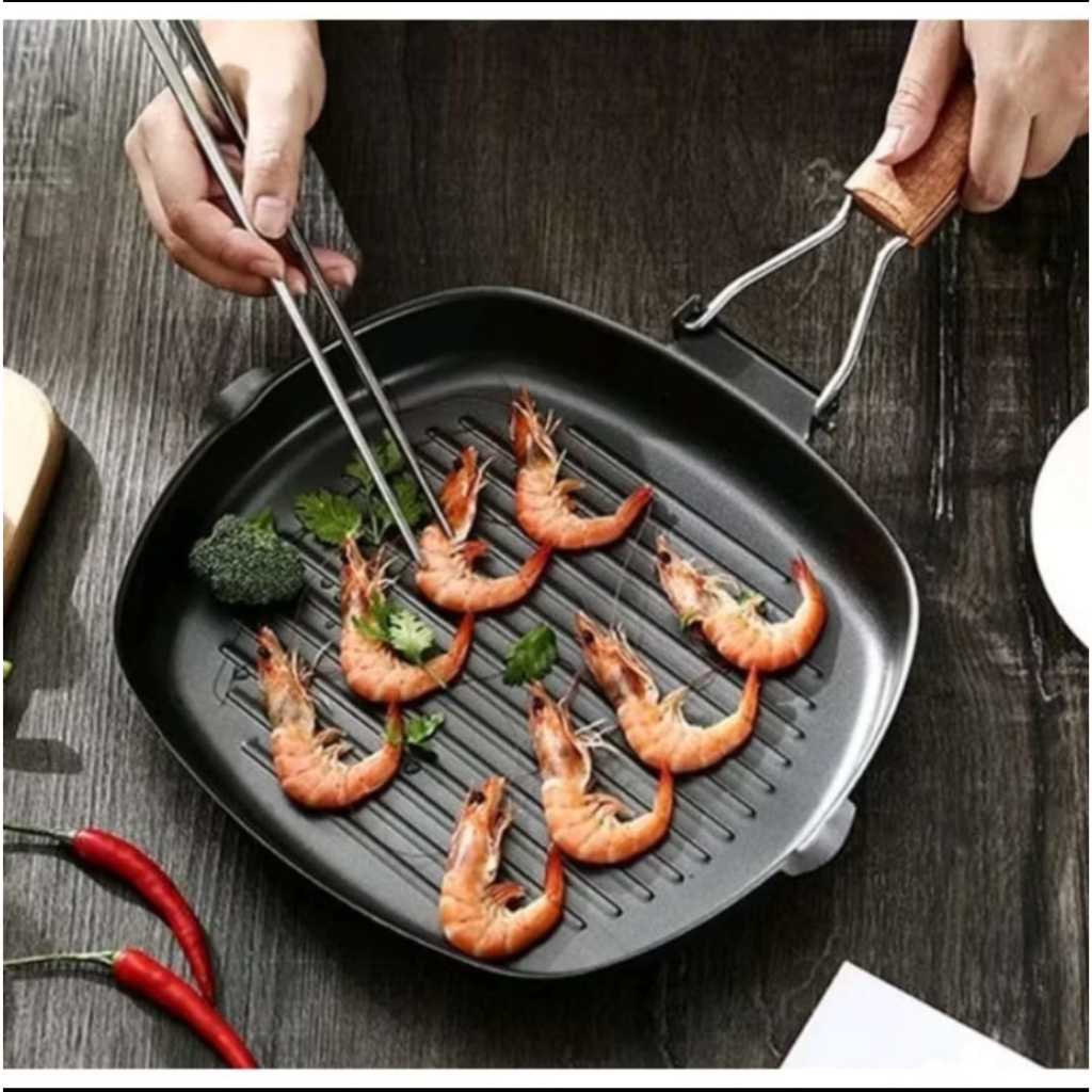 HHS - Square Grill Pan Kotak Gagang 20 CM Teflon Panggangan Kotak BBQ Wajan
