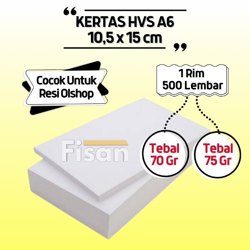 

500 Lembar Kertas HVS A6 / Resi Olshop 75 Gram Gr 70 Gram Gr