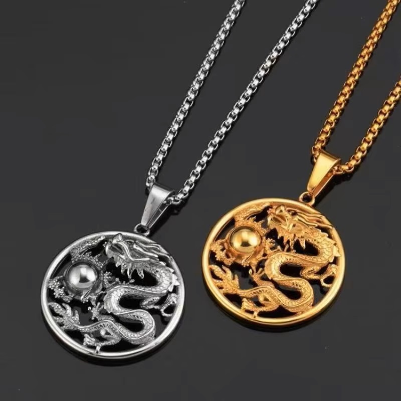 Kalung Bulat Naga Bola Api Mortal Combat - Round Dragon Gold Silver Fire Ball Necklace Panlong Xizhu