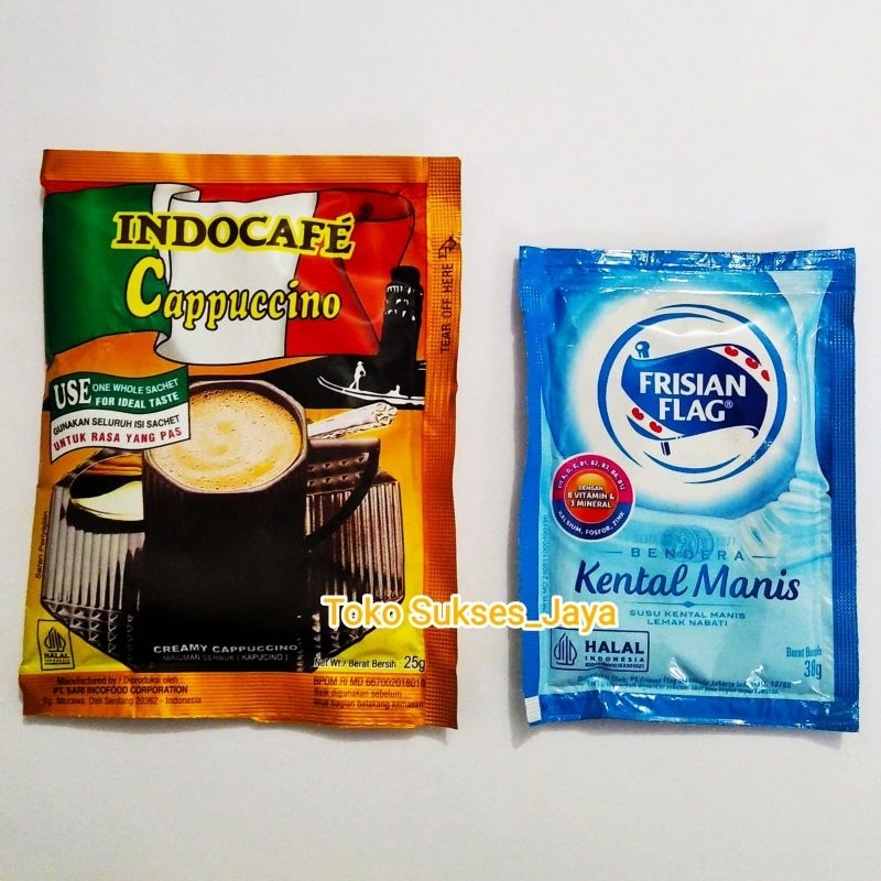 

Hemat Termurah! CAPPUCINO INDOCAFE+SUSU FRISIAN FLAG KENTAL MANIS/Set SACHET