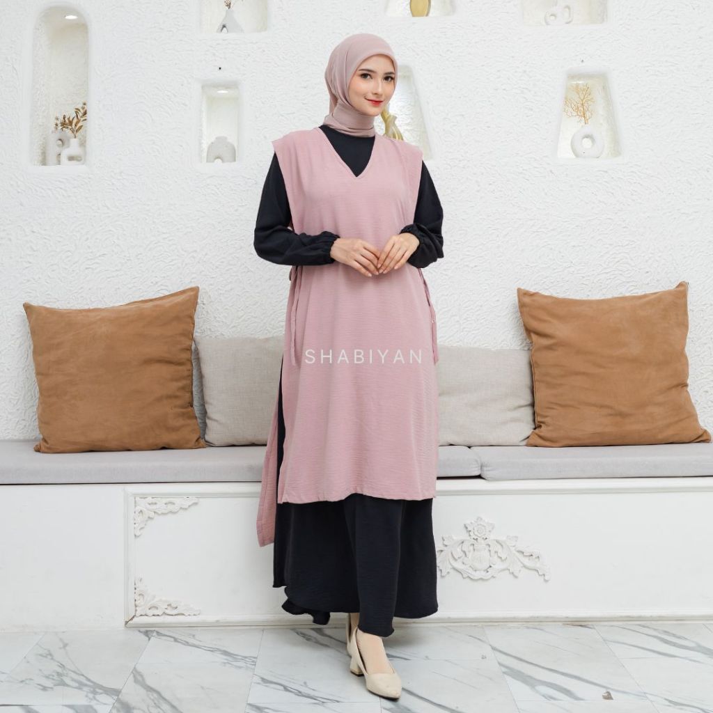 Shabiyan 437 Gamis Wanita Remaja Dress Inner Outer Polos Kombinasi Nadra Terlaris