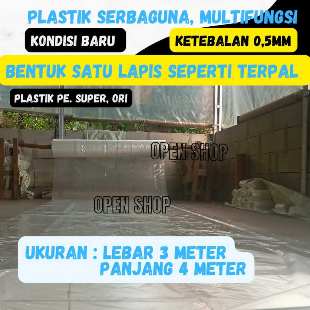 3x4 M. Plastik Terpal Serbaguna.. Penutup, Atap, GreenHouse, Budidaya, Pelindung Barang, Furniture..