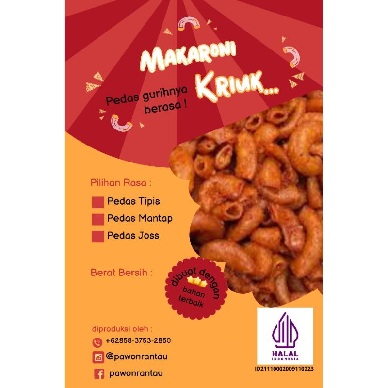 

Makaroni Gurih Pedas Pawon Rantau Camilan Renyah Bikin Nagih!