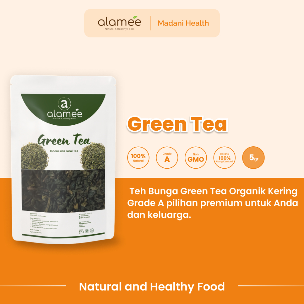 

ALAMEE Teh Hijau Green Tea Organic Kering Organik Greentea Minuman Herbal Siap Seduh Minum 5gr