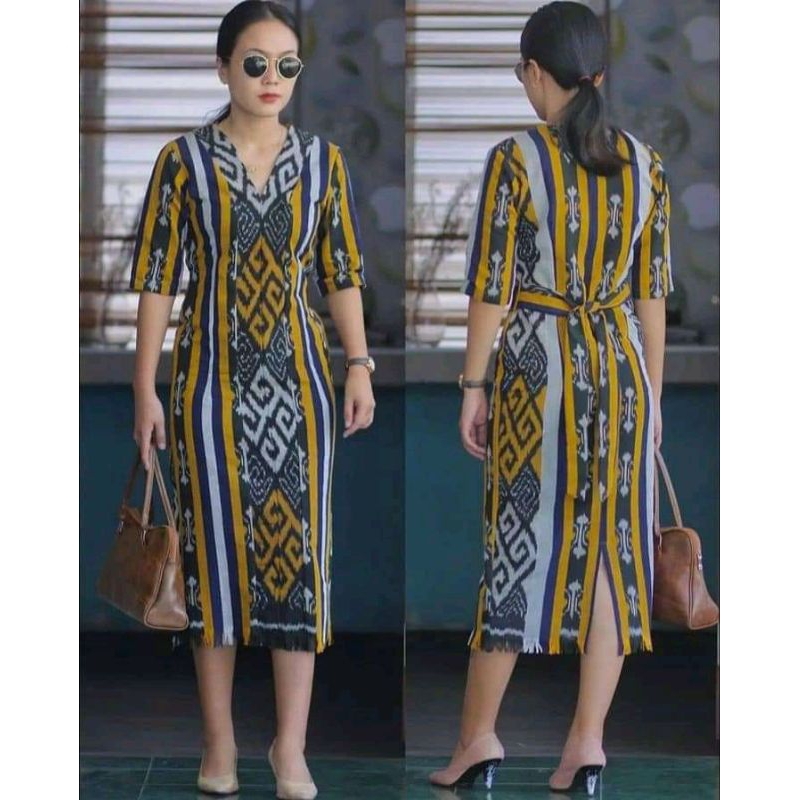 baju dress tenun kantor - dress tenun wanita