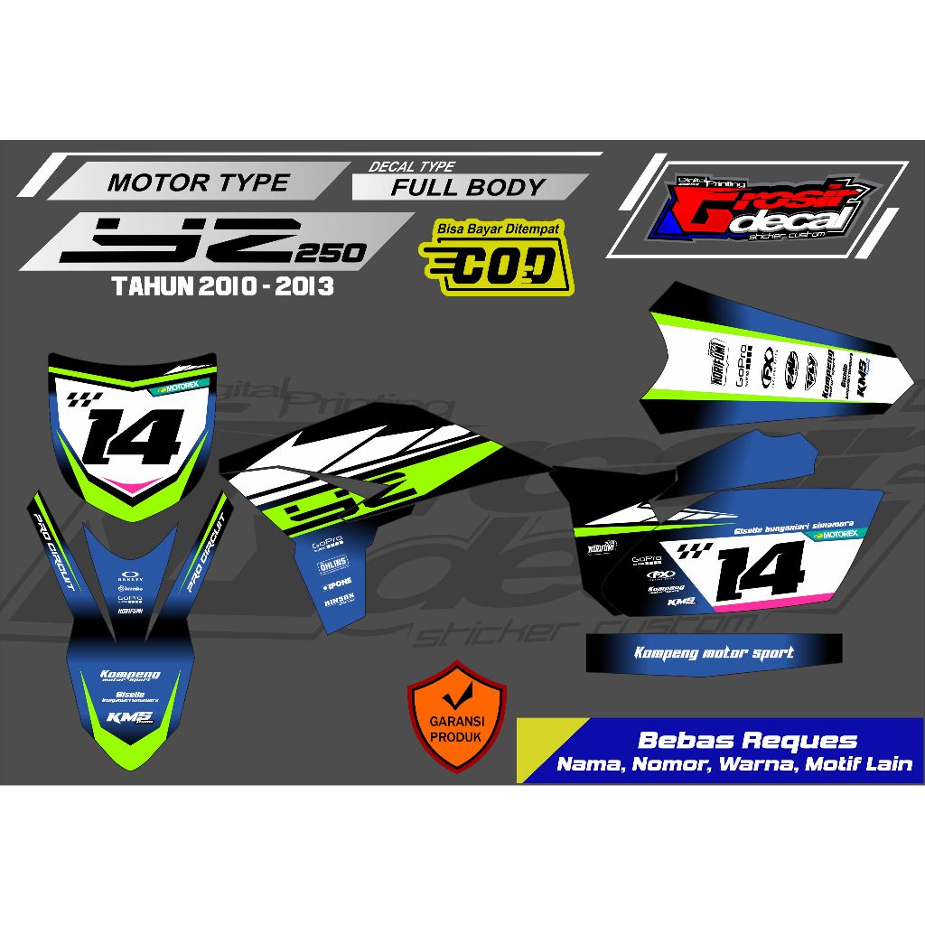 Striping Stiker YZ 250 Lama 2010 - 2013 Full body Bebas Reques