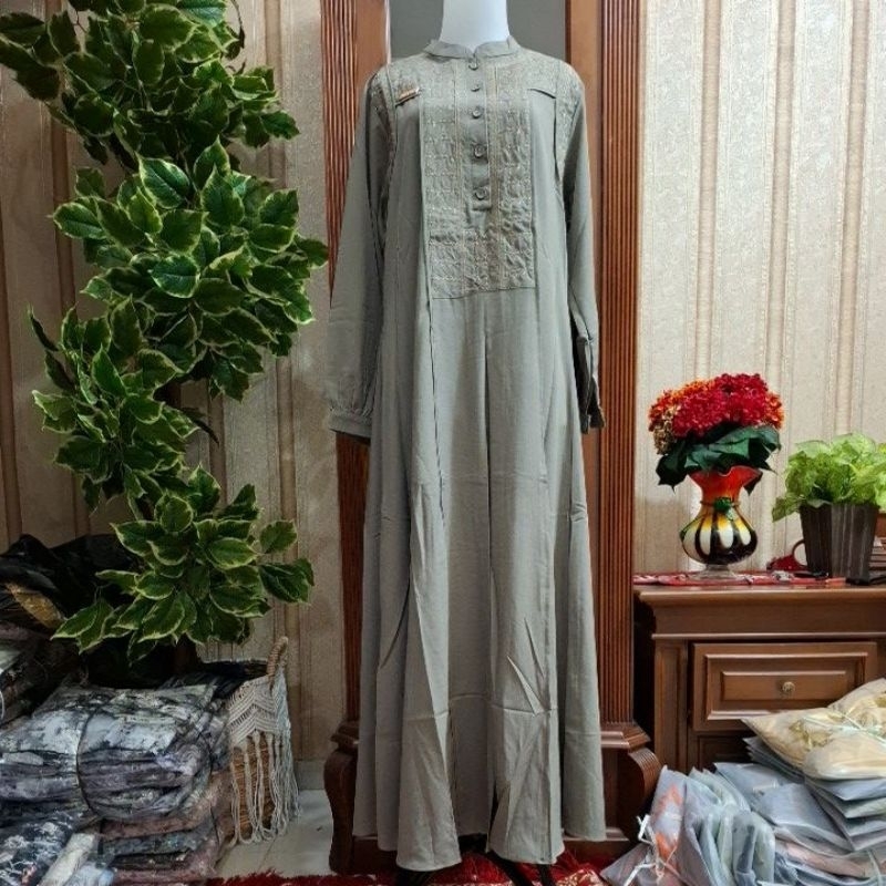 Gamis FREDELLA bordir twill uniqlo stretch terbaru