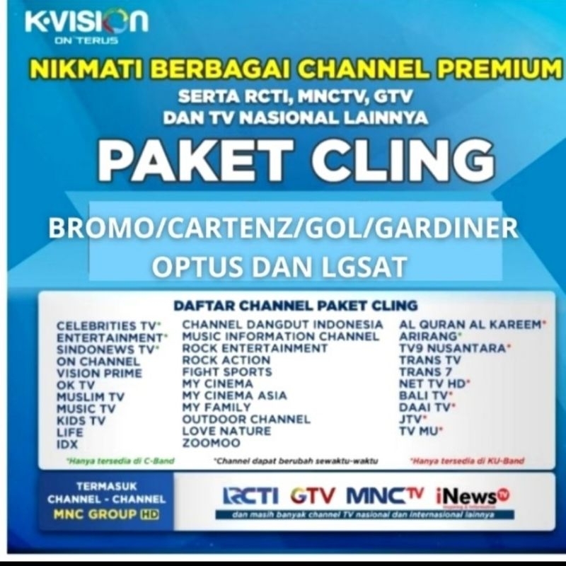 Paket Cling k vision Bromo Cartenz & GOL Gardiner Optus & LGsat lengkap k vision