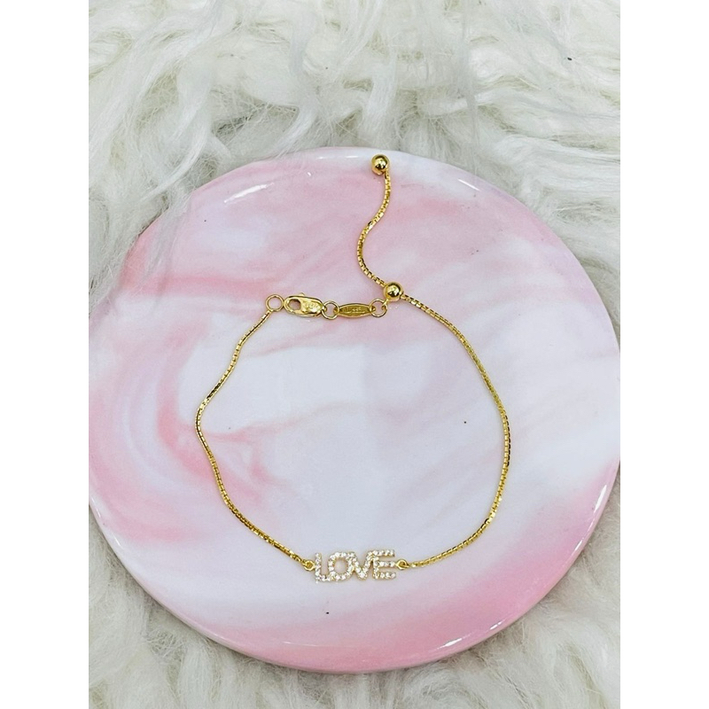 gelang serut intial LOVE permata terbaru emas asli kadar 875