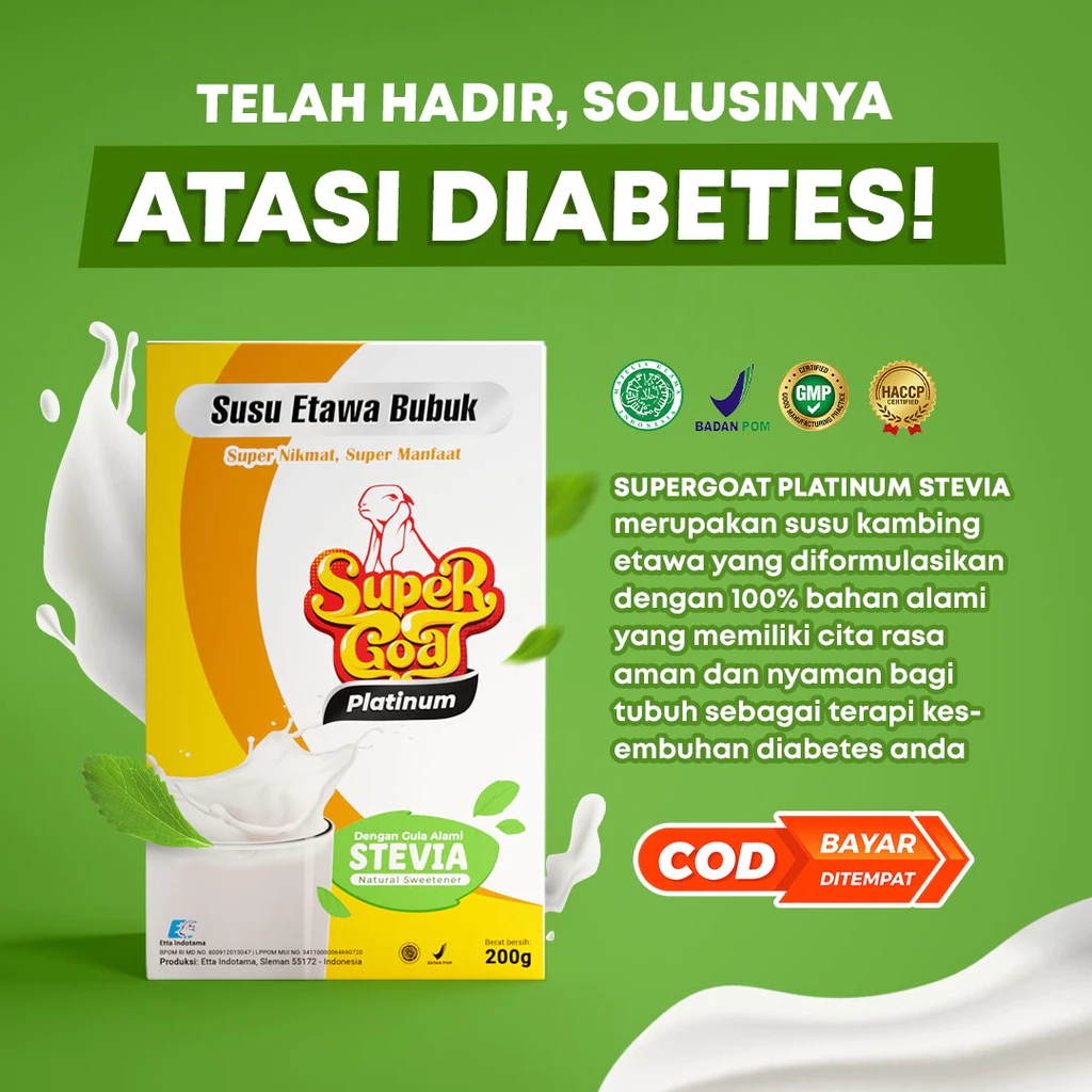 

Supergoat Susu Kambing Etawa Bubuk Platinum Steva Mencegah Diabetes