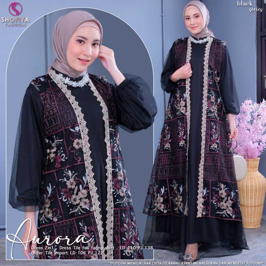 Aurora Gamis Wanita Kondangan Jumbo Inner Dress Brukat Pesta Model Outer Tille Import Premium 110