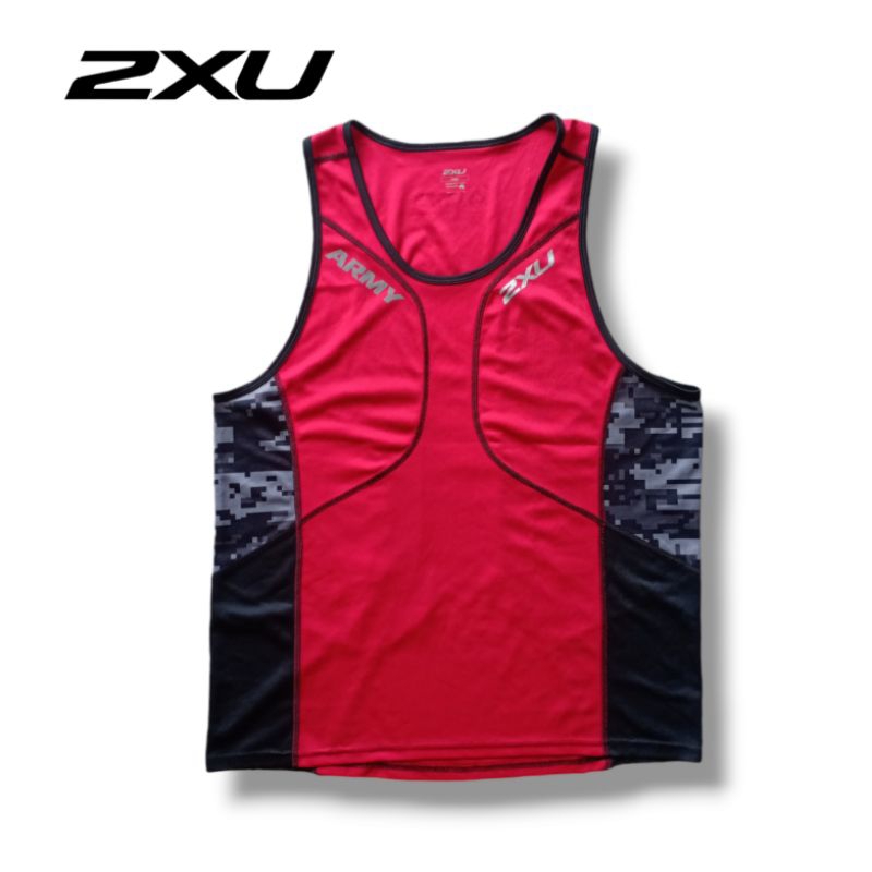 Kaos Jersey singlet Running 2XU baju tanpa lengan merah original preloved