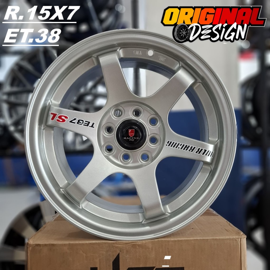 Pelek mobil TE37 ring 15 lubang 4 lebar 7 untuk brio, sigra, avanza, xenia, r15 warna silver
