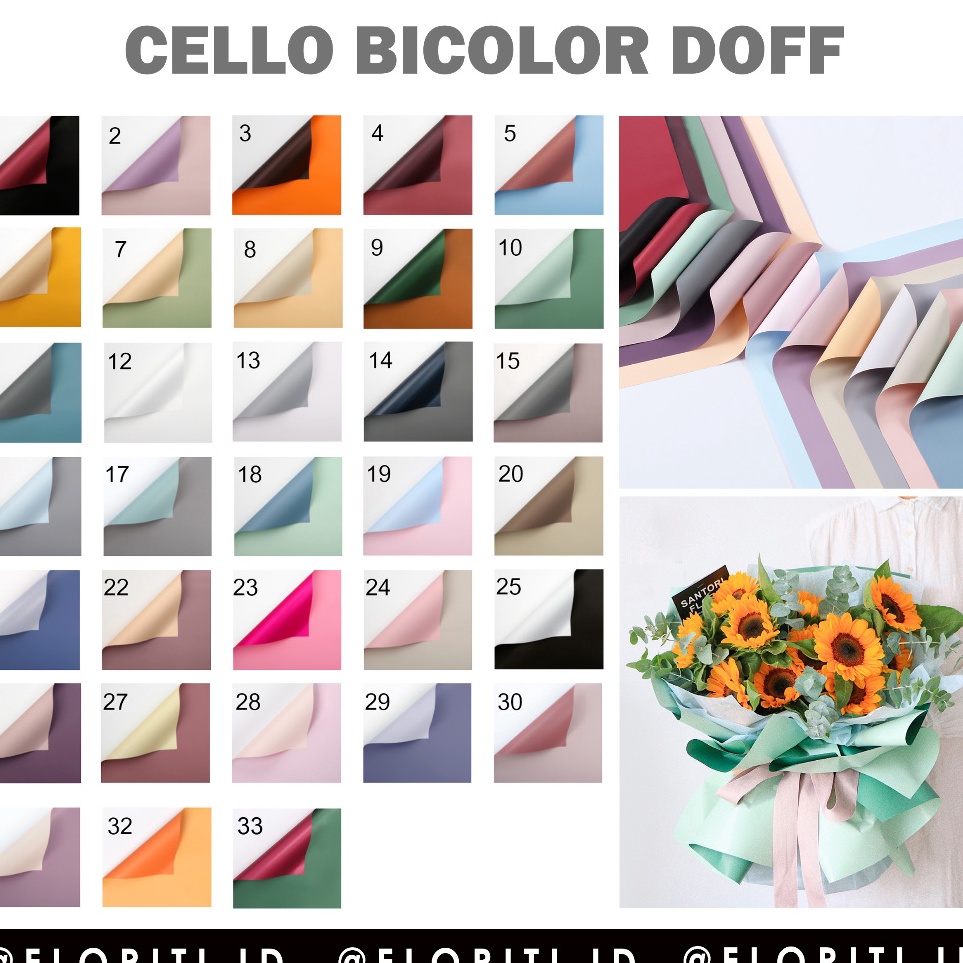 

Produk Berkualitas 2 lembar Flower Wrapping Cellophane Bicolor DoffKertas Buket Dua Warna