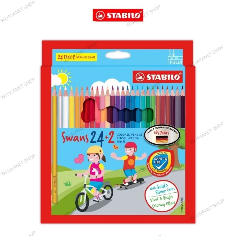 

STABILO Swans Colored Pencils / Pensil Warna Panjang Isi Lebih Banyak 24+2 BONUS Warna Metalik Silver & Gold Formulasi Warna Terang dan Cerah Stationary Alat Tulis