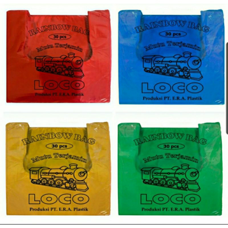 Kantong Plastik Kresek Warna Biru Kuning Hijau Merah / Kantong Kresek Merek Loco Rainbow Ukuran 24