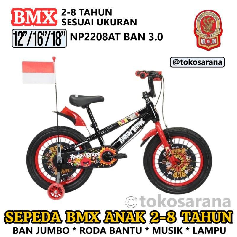 New Phoenix NP2208AT 12" 16" 18" Golden Force BMX Sepeda Anak Laki-Laki Umur 2-8 Tahun Blue