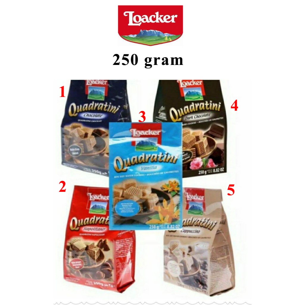 

Wafer Krim Loacker Quadratini Chocolate 250g 250 gram