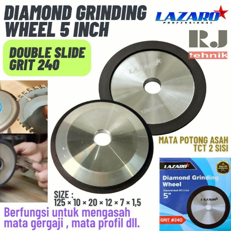 Lazaro Batu Asah 5" inch TCT 2 sisi Diamond Grinding Wheel Double Polishing Cup Mata Gerinda Batu As