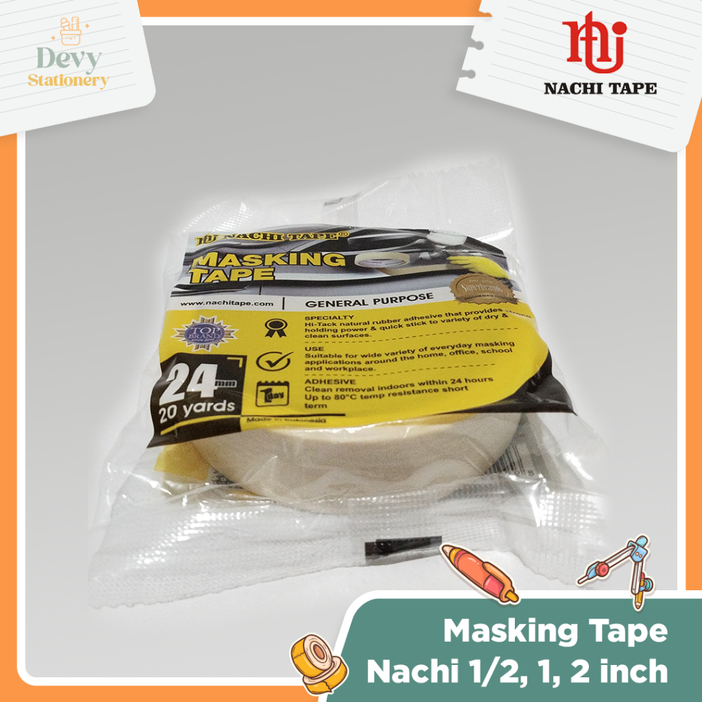 

NACHI Masking Tape Lakban Kertas kuat ukuran 1/2 inch, 1 inch, dan 2 inch