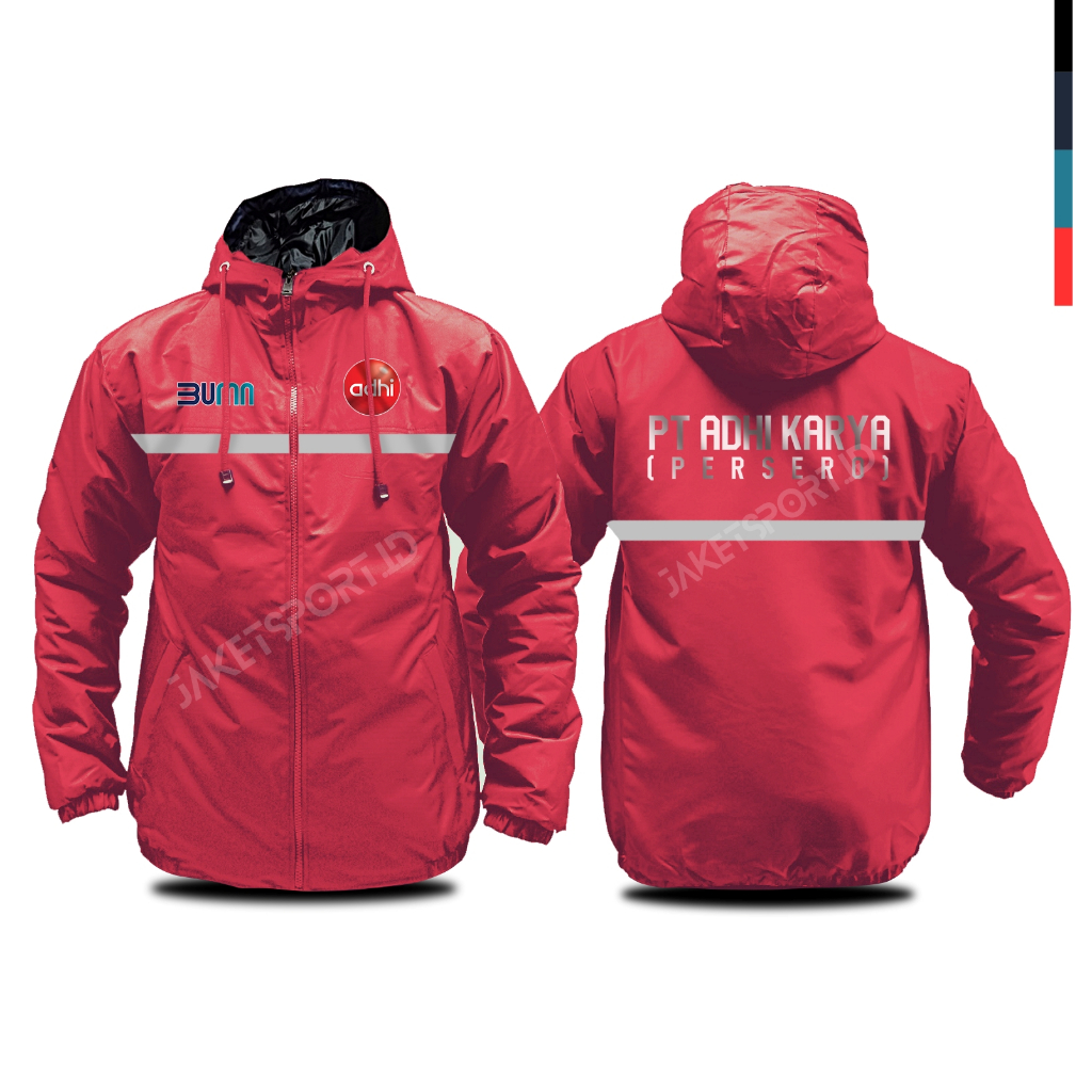 Jaket PT custom Jaket PT Adhi Karya BUMN perusahaan bahan parasut semi wf casual windbreakers