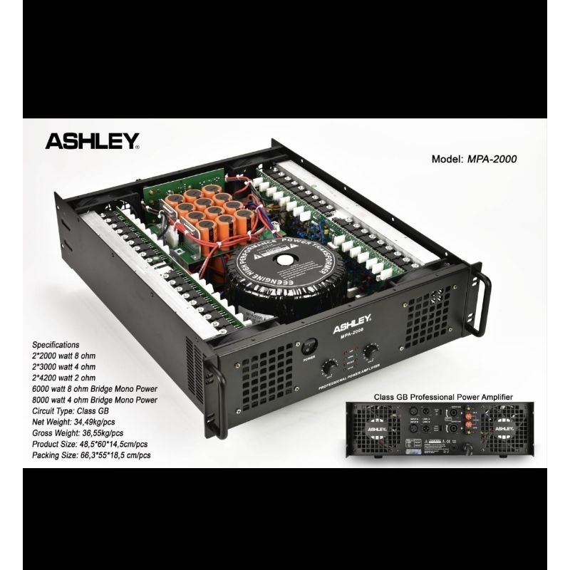 POWER AMPLIFIER ASHLEY MPA2000 2X2000 WATT CLASS GB ORIGINAL GARANSI