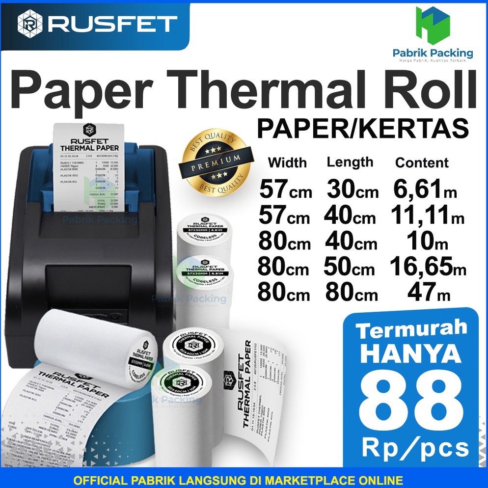 

KODE VVHHF Thermal Paper Kertas EDC Kertas Thermal Printer Kasir Thermal Paper Roll RUSFET DUS