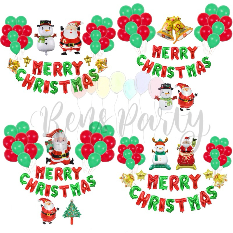 BALON DEKORASI NATAL Paket Balon Dekorasi Perayaan Akhir Tahun Isi Balon Huruf Latex Doff dan Foil M