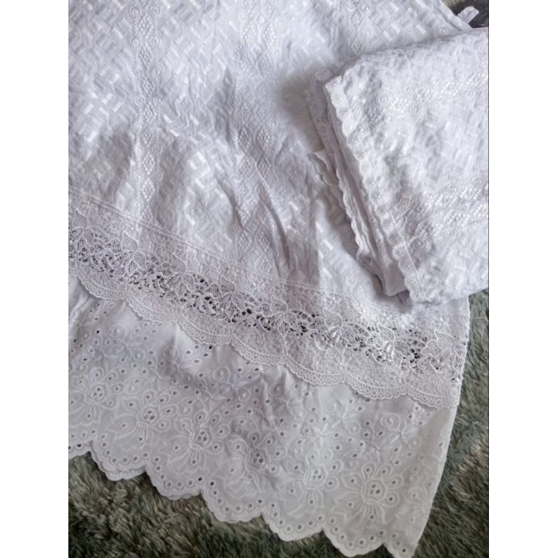 MUKENA KATUN PRADA BORDIR KHUSUS WARNA PUTIH/ MUKENAH PRADA FULL BORDIR