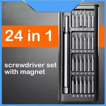 Obeng Set Premium Magnetic 24 in 1 Baut Laptop HP Kamera Jam Kacamata Gagang Aluminium