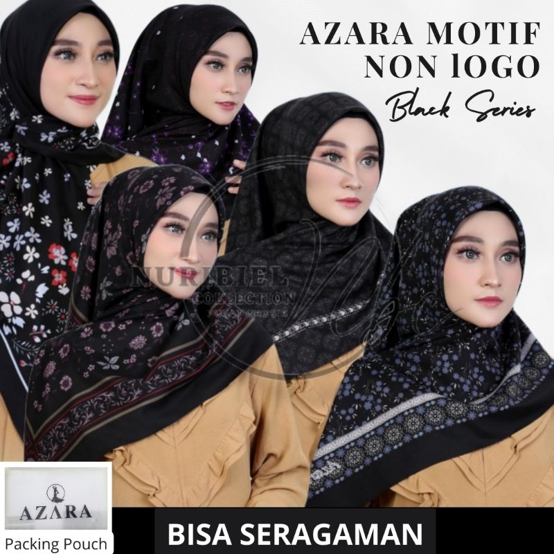 (KODE H) SEGIEMPAT SERI HITAM AZARA POUCH non LOGO Hijab Segiempat Voal Motif Black Edition Azara Mo