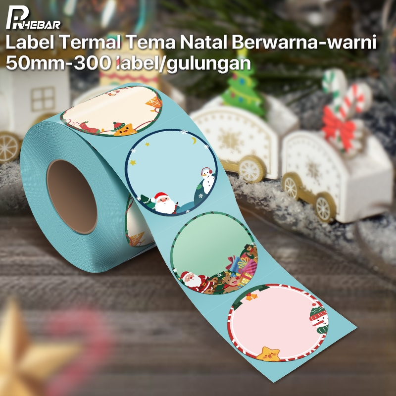 

Rhebar Sticker Label Thermal Natal round Christmas 50mm, 300 lembar/roll | Label termal stiker lucu label, tempelan box hampers, kado bingkisan tempelan mug, botol edisi festival, natal