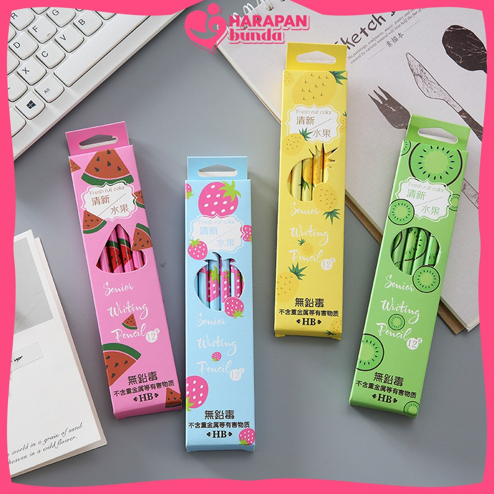 

Pensil 12pcs Alat Tulis Sekolah Pencil Fruits With Eraser Pensil Kayu Set 12IN1 Motif Buah Dengan Penghapus Praktis Harpan Bunda A49