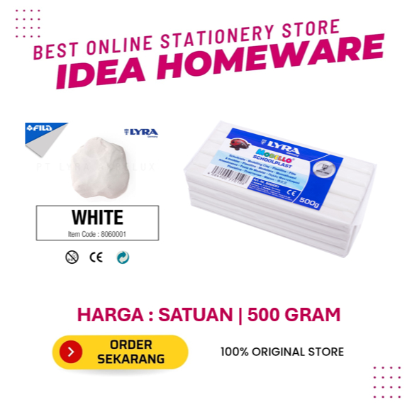 Lyra Modelling Clay White 500 gr School Plast Lilin Mainan Plastisin Putih