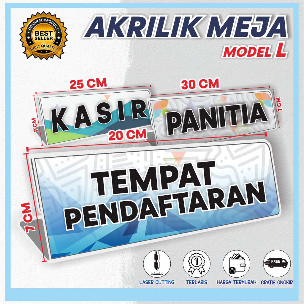 

Papan Nama Meja Akrilik Ukuran Custom 7cm Tipe L