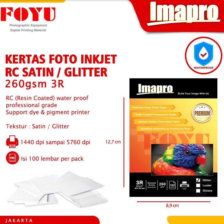 

KODE IZEhj Kertas Foto Inkjet Imapro Professional RC Satin Glitter 26gsm 3R