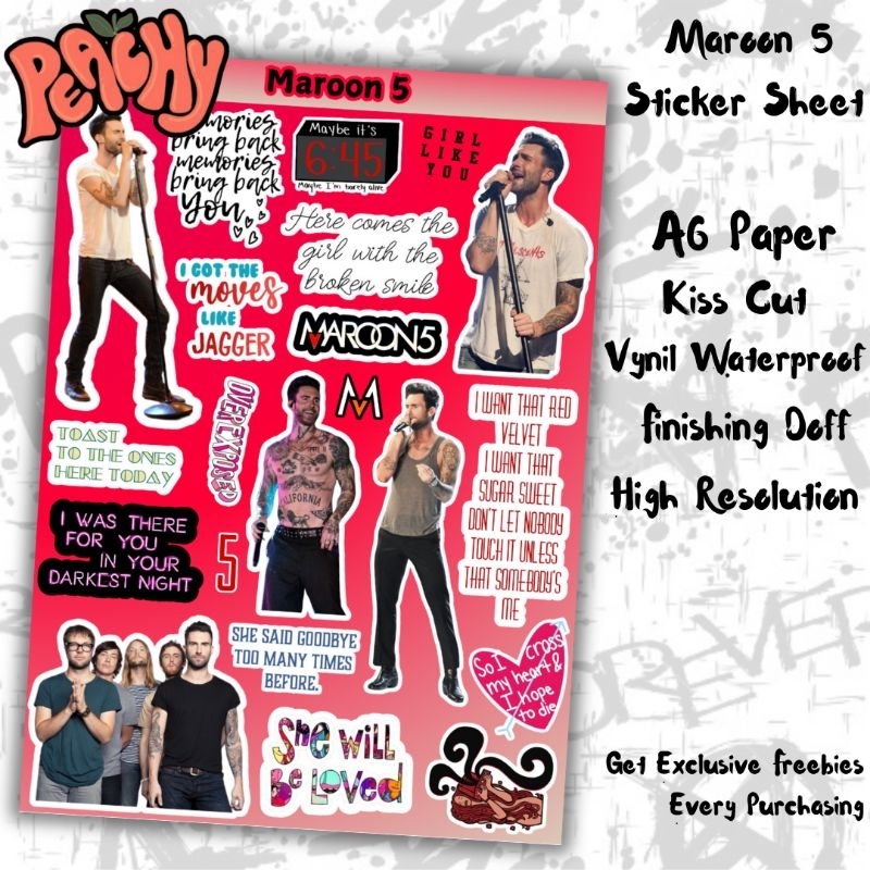 

Maroon 5 Sticker Pack | Sticker Vynil | sticker Waterproof | sticker sheet | sticker band | sticker tumbler | stiker anti air | sticker music | sticker HP laptop | sticker murah | sticker kpop | stiker Aesthetic | kiss cut | sticker A6 | Sticker Korea