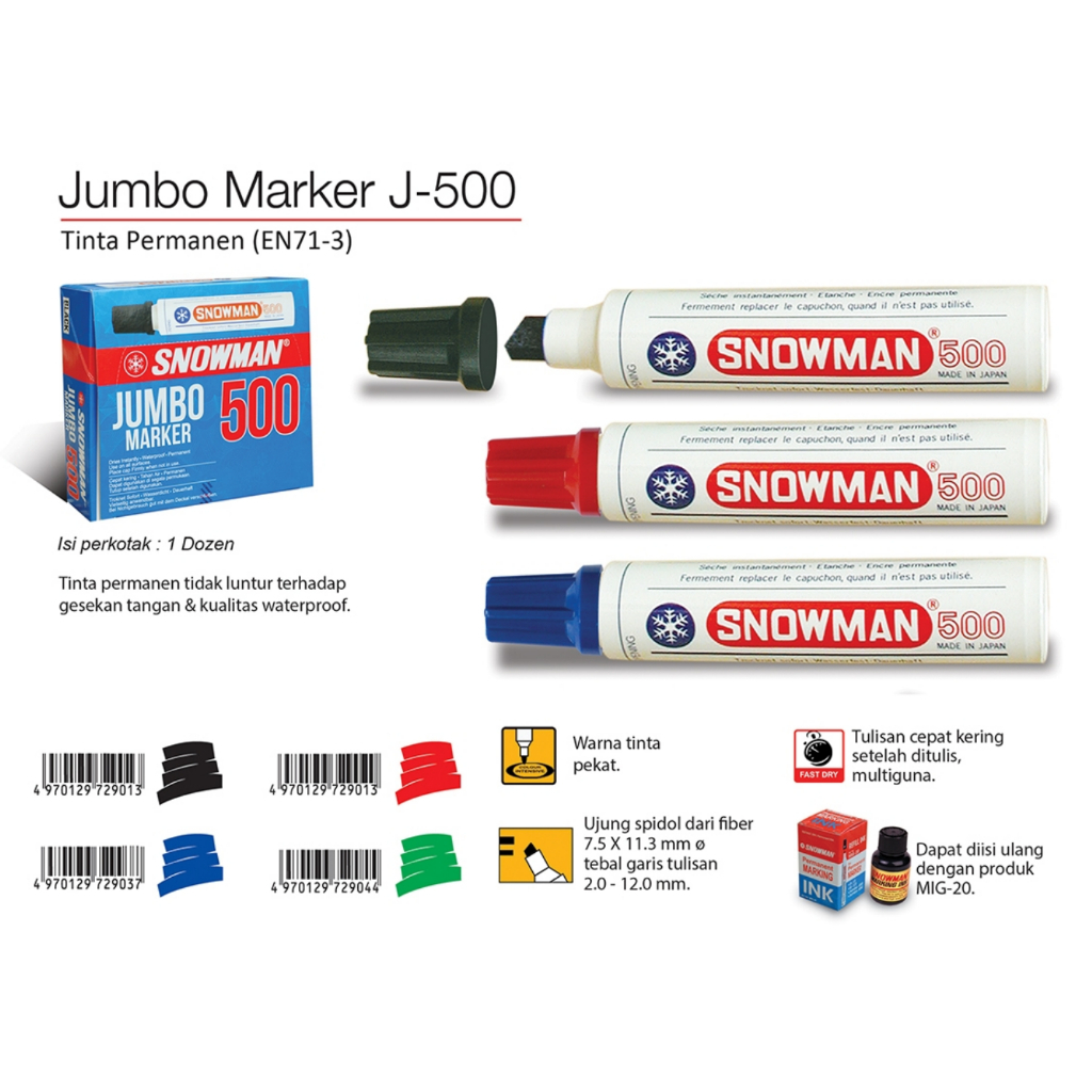 

Spidol Permanent Snowman 500 Jumbo Permanent Marker (J-500) (Per Lusin)