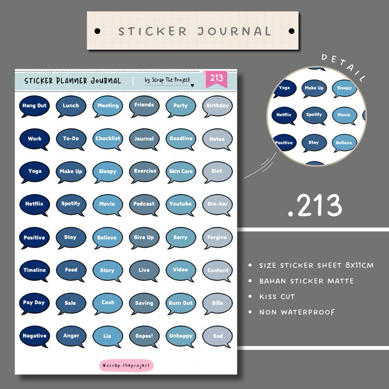 

STICKER PLANNER JOURNAL / BUBBLE DAILY WORDS STICKER / STP - 213