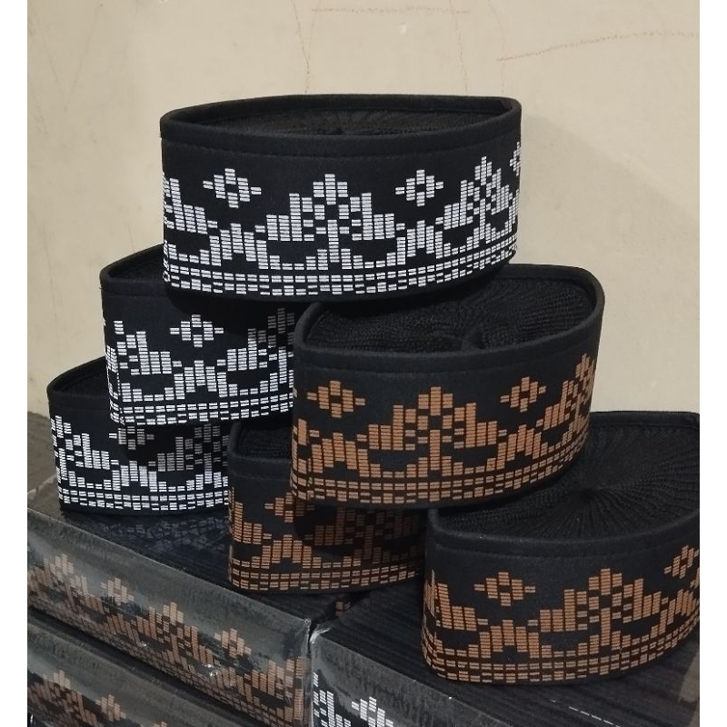 PECI SONGKOK ANAK DAN BALITA // Peci Sablon Kain Motif Batik // Peci Songkok Kain Kombinasi Rajut