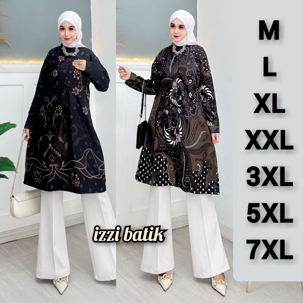 TERBARU Tunik Batik Wanita Modern Premium Jumbo LD 130 140 Baju Seragam Kantor Guru Kerja Kondangan