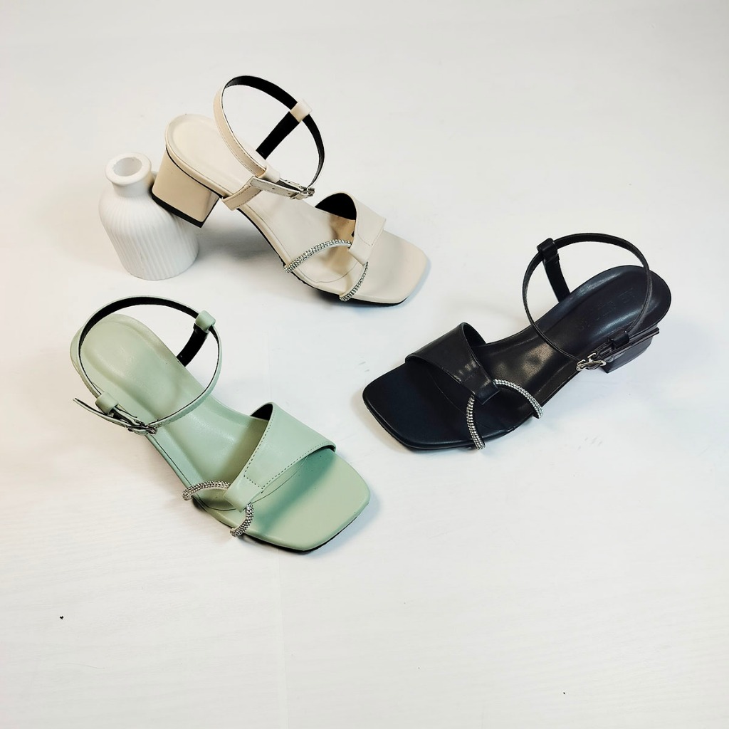 AYANNA - Sandal Wanita Sandal heels 5 Cm Tali gliter import