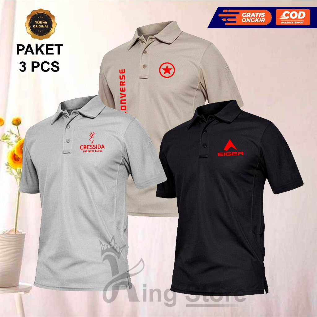 PAKET 3 PCS POLO SHIRT KERAH / Tx CRCONEG Warna Salon Merah / Kaos Polo Lengan Pendek / Kaos Polo Ke