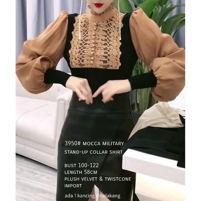 3950 Atasan Blouse Military Mocca Korean Import