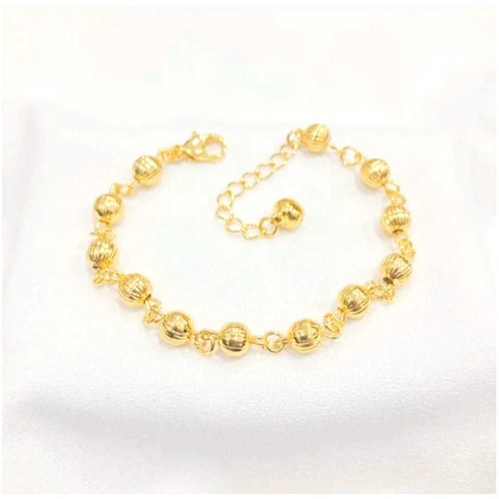 Gelang Tangan Rantai Bola Emas Imitasi Gelang Tangan Wanita Dewasa Anti Luntur