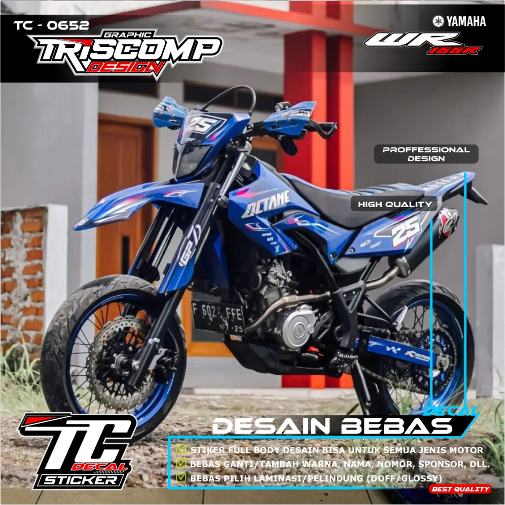 Stiker motor decal WR 155R fullbody warna biru motif simpel racing supermoto desain bisa request lis