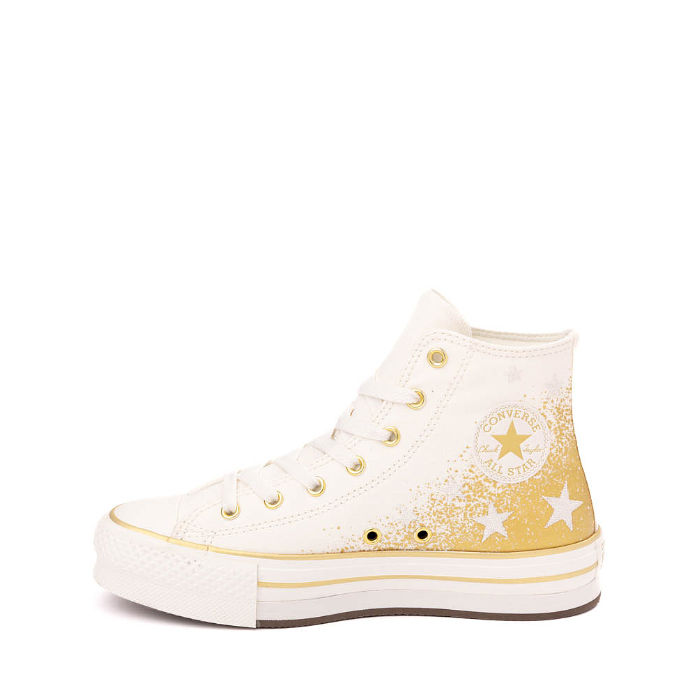 Converse Chuck Taylor All Star Eva Lift Platform Gold Metallic Graphic Stars Hi Vintage White