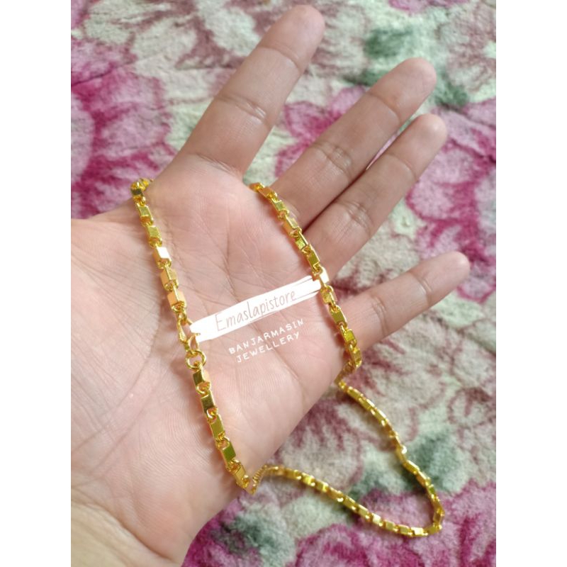 Kalung Rantai Balok Segi Batang Lapis Emas 999 Banjar
