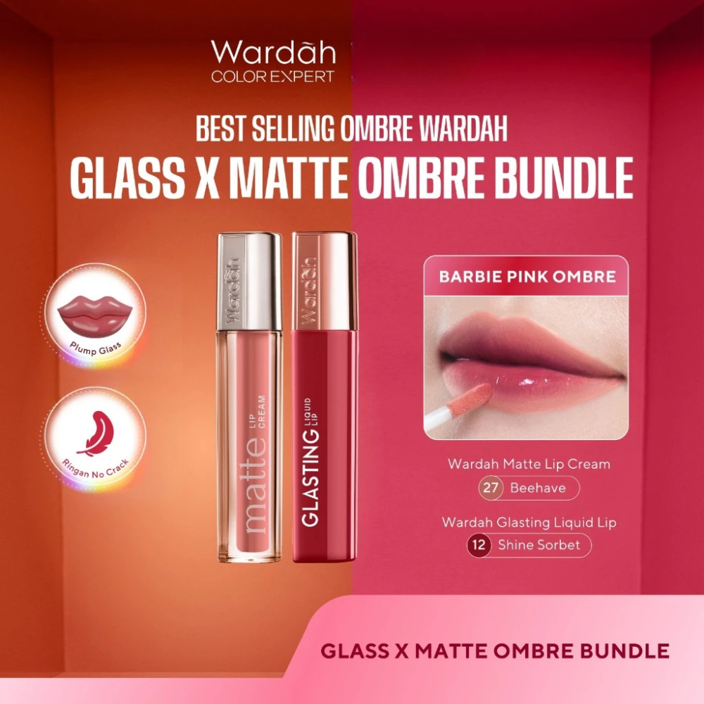 Paket Wardah Ombre Combo Glasting Liquid Lip + Matte Lip Cream